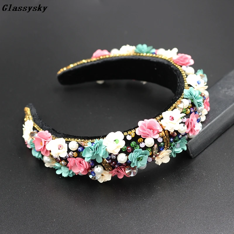 Luxury Colorful RhinestonesFlower HeadbandRetro Style Beautiful Sponge HairbandHeadbandFashion Baroque jewelry 823