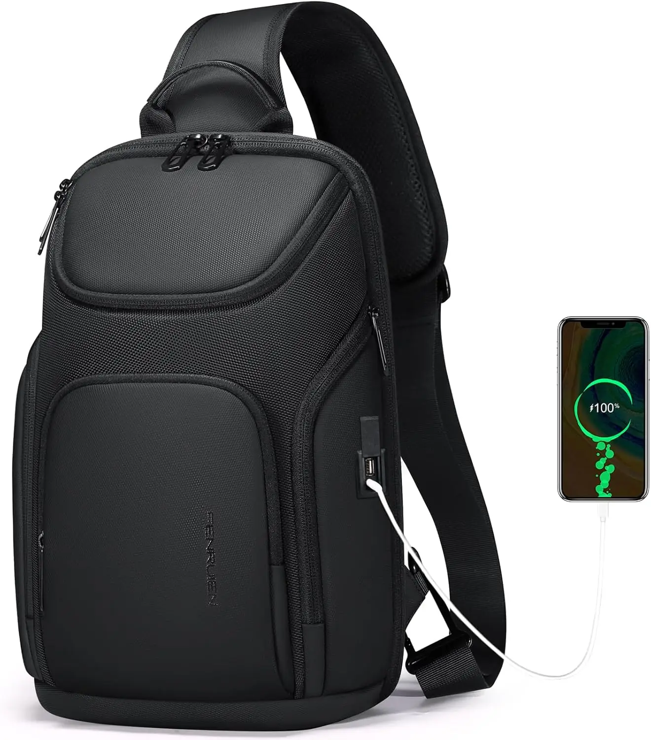 

Sling Bag Crossbody Sling Backpack with USB Port, Shoulder Chest Bag for Women Men.（Black/White/Grey）