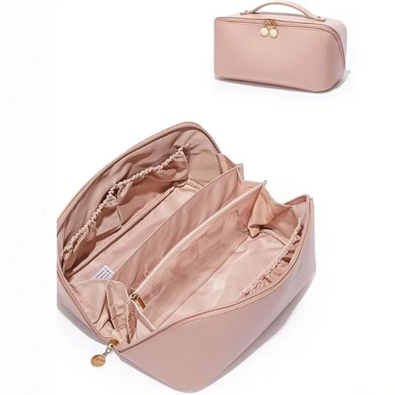 旅行用化粧品バッグ、女性用大容量化粧品バッグ、防水ポータブルバッグ、フラット化粧品バッグ
