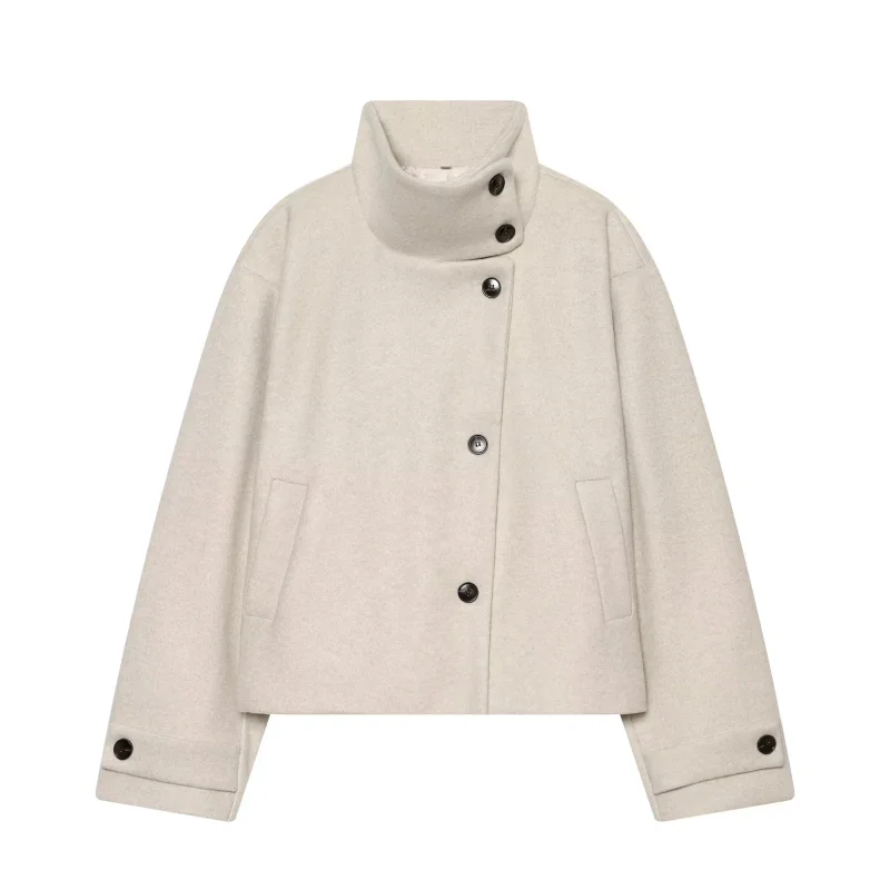 2026 Herbst Winter Neuankunft Damen Einfarbiger Mantel Langarm Stehkragen Oberbekleidung Täglicher Chic Damen Modejacke – Detail 28
