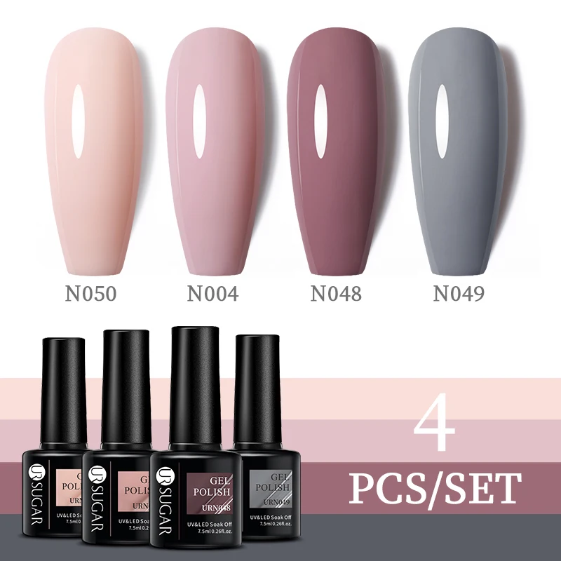 UR SUGAR 3/4Pcs/Set 7.5ML Nude Pink Gel Nail Polish DIY Nail Art Semi Permanent Soak Off LED UV Gel Design Manicure Kit Supplies