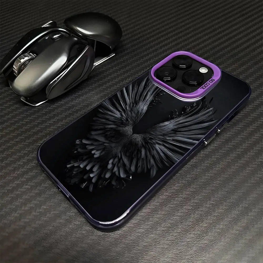 حافظة هاتف Dark Wings لهاتف iPhone 16,15,14,13,12,11,Mini,Pro,MAX غطاء مقاوم للصدمات باللون الأرجواني غير اللامع