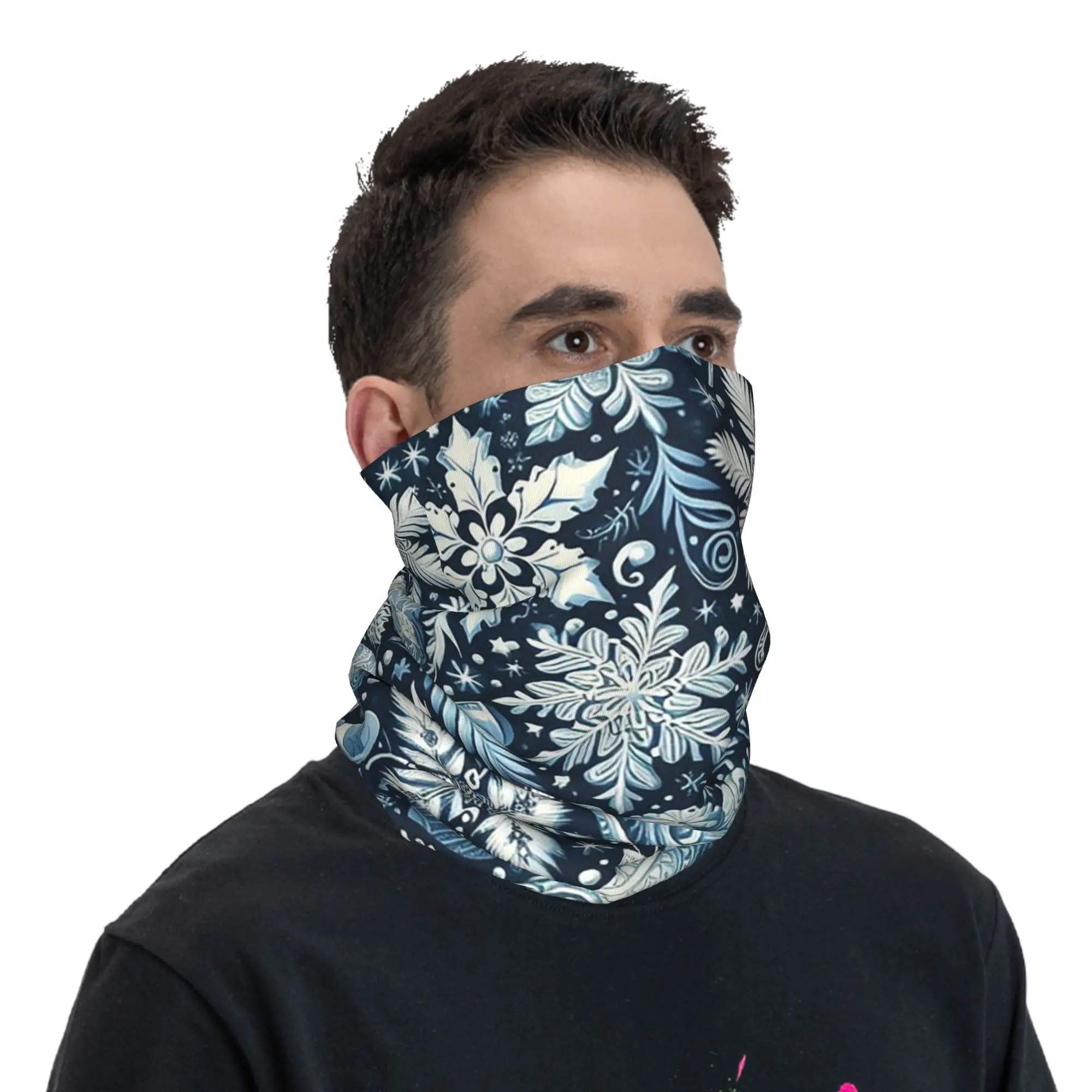 عيد الميلاد. الأزرق والأبيض باندانا الرقبة الجراب مطبوعة التفاف قناع وشاح دافئ بالاكلافا ركوب الدراجات للجنسين الكبار يندبروف