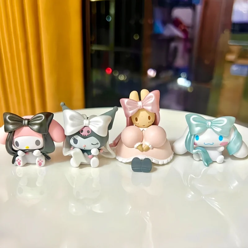 Sanrio Yumemita Kuroko's Law Enforcement Dog Figurine Trendy Capsule Toys Authentic Knot Shaped Bow Decoration Action Figure