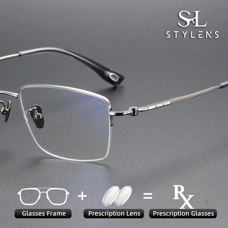 

STYLENS Pure Titanium Half Frame Elastic Leg Glasses Men Optics Prescription Glasses Anti Blue Light Progressive Glasses 80907