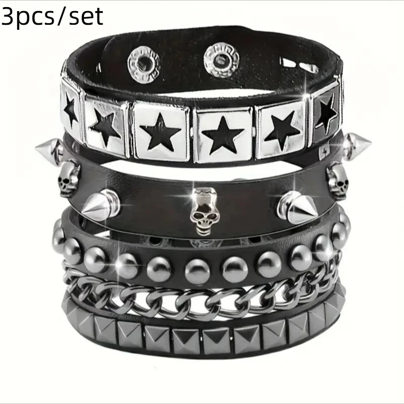 Hete Aanbieding 1 Set Punk Armbanden voor Heren Dames Punk Gothic Spijker Rivets PU Lederen Armband Bangles Hip Hop Party Sieraden Cadeau