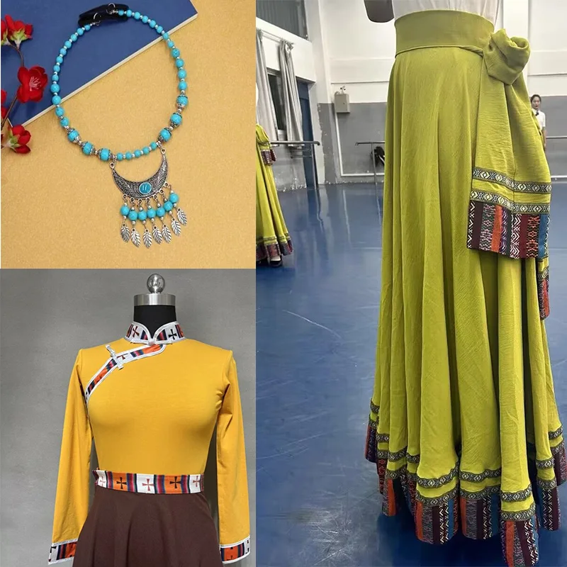 

Tibetan Dance Costume Women's Skirt Square Performance Exercise Clothing Large Swing Competition Practice Dress
