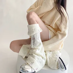 Women's Autumn Winter Warm Japanese Personality Ins Subculture Knitted Ripped Wide Leg Sock Beggar Socks Flared Pile Leg Covers