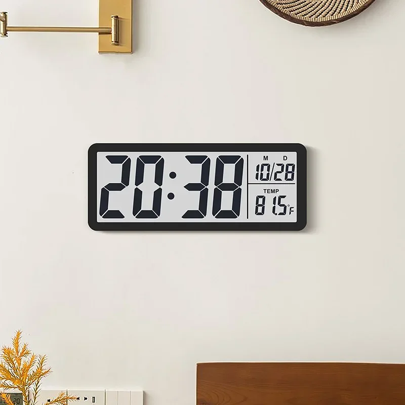 Digital Wall Clock Electronic Wall Mounted LCD Disply Clocks Multifunctional Temperature and Time Week Display Alarm Clock White