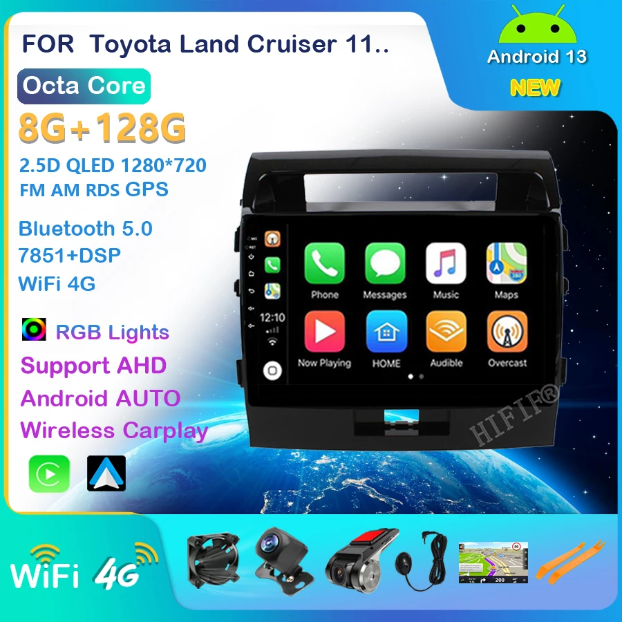 

CAPLAY Android 13 Car radio FOR Toyota Land Cruiser 11 200 2007-2015 LC200 k3 k5 navigation audio autoradio no 2 DIN android DVD