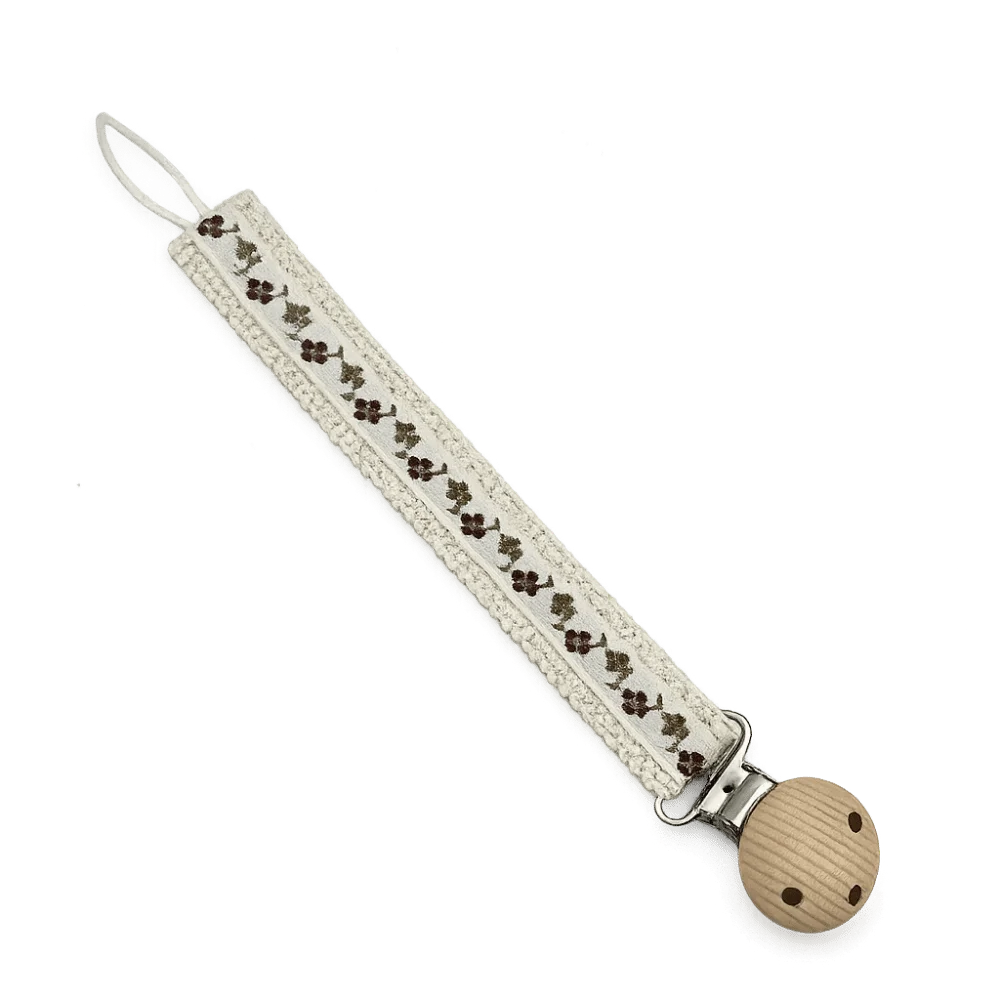 

Heart Daisy Printed Flower Print Dummy Nipple Holder Lace Floral Anti-drop Wooden Baby Pacifier Chain PP Colorful