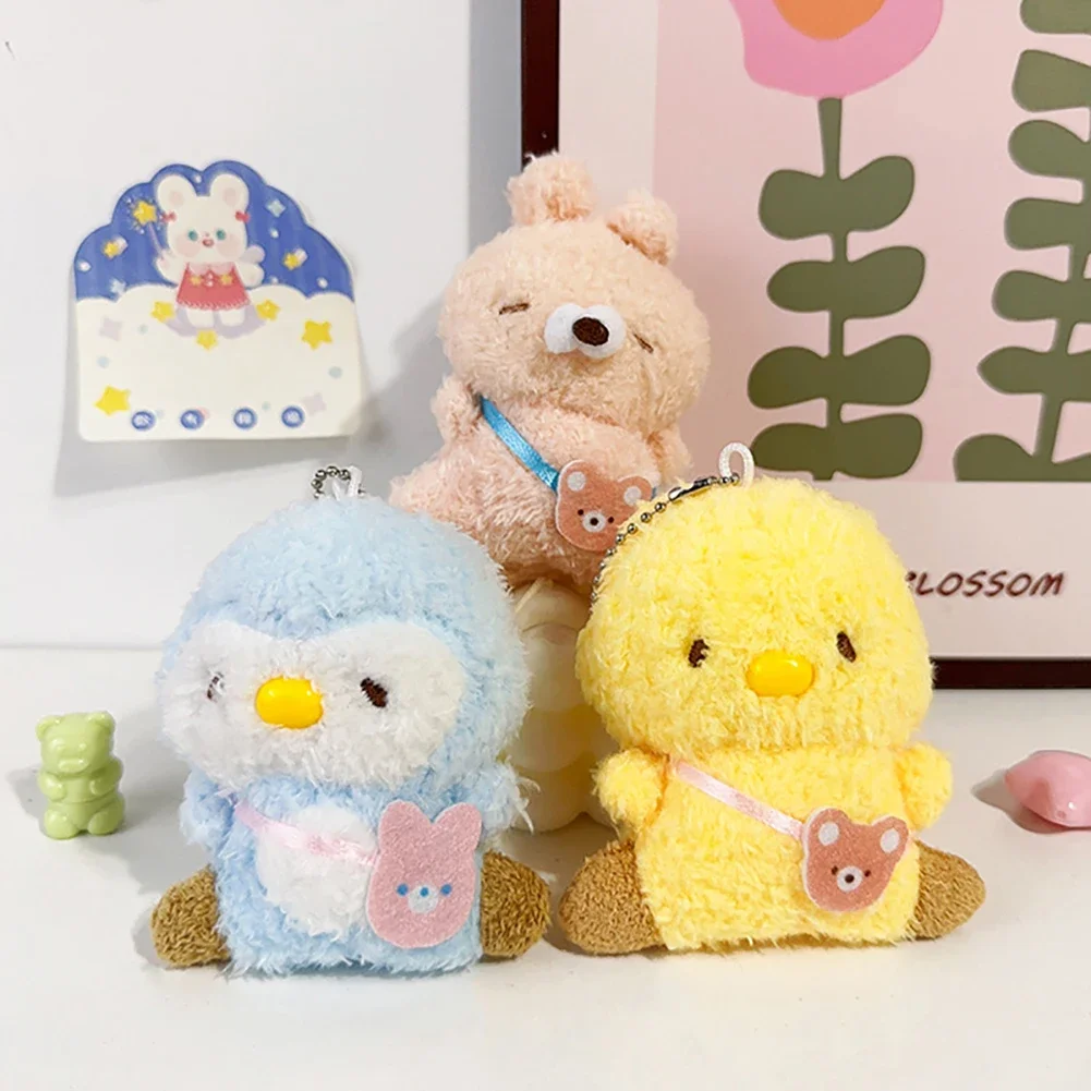 Cartoon Animal Little Bear Rabbit Chicken Stuffed Plush Toy Mini Plush Animal Keychain Decorate Birthday Gift for Girls Children