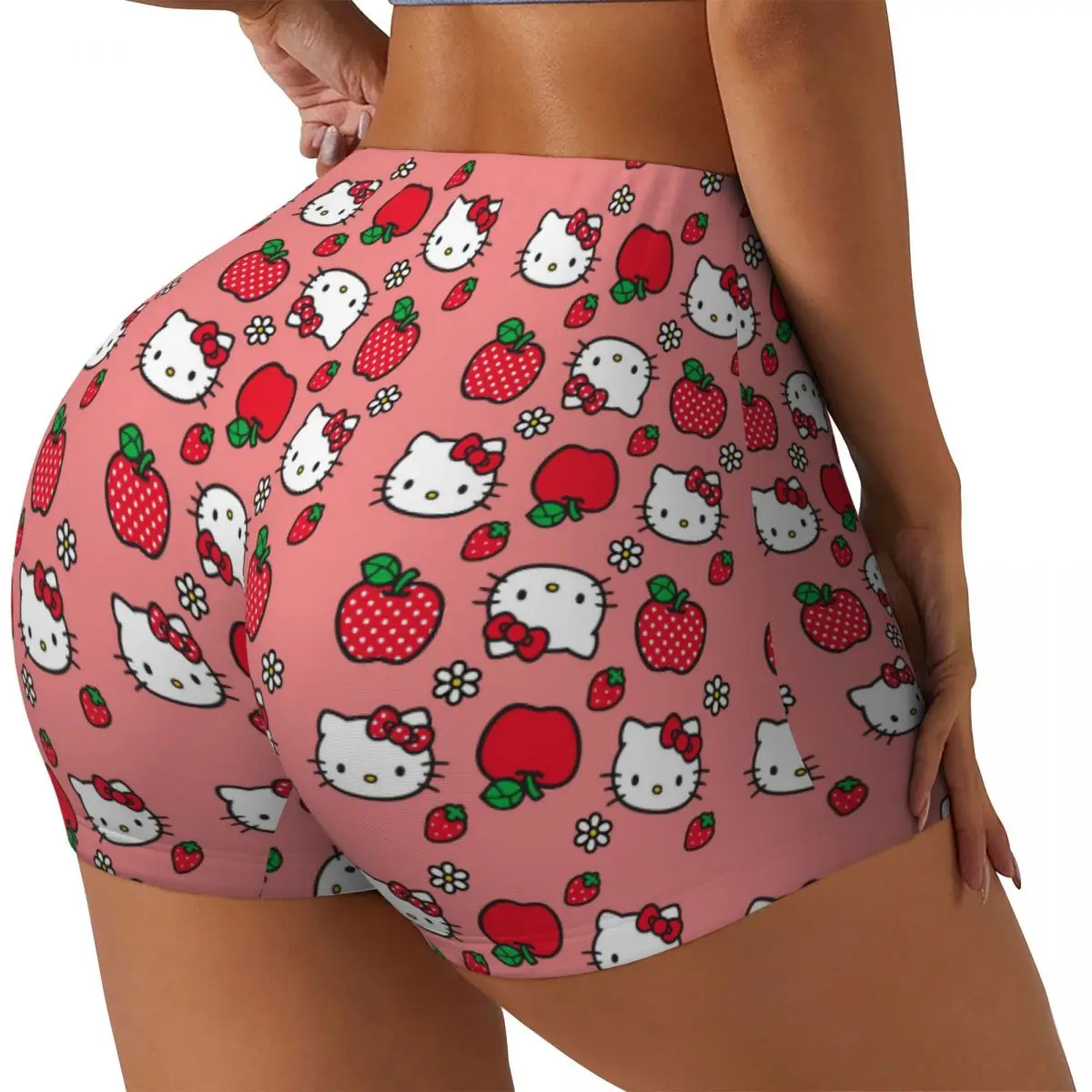 Custom Hello Kitty Workout Biker Running Shorts for Women Kitty White Gym Yoga Shorts