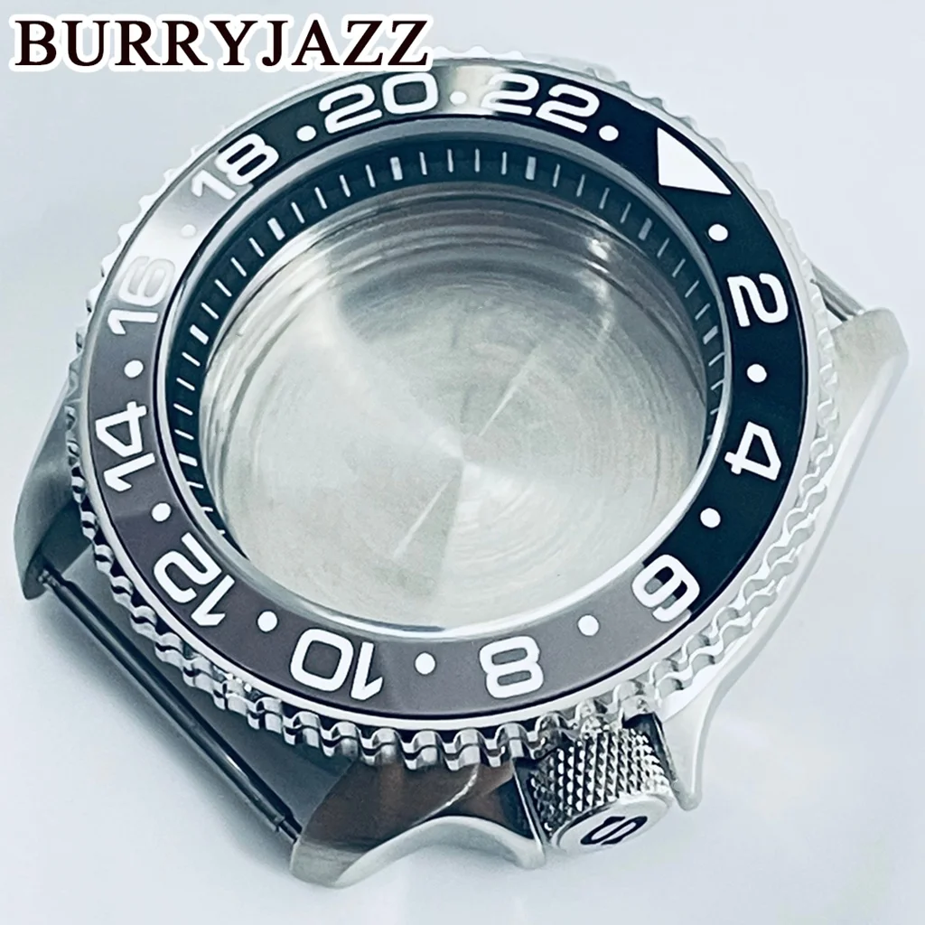 BURRYJAZZ 42MM 007 Case With Black Ring Watch Case Fit NH34 NH35 NH36 NH38 NH70 Movement 28.5mmDial Black Grey GMT Sloping Bezel