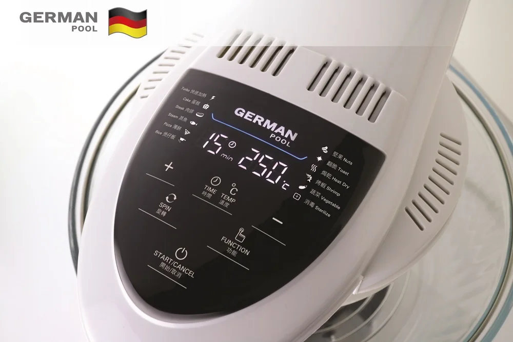 AC220-240V 50-60HZ 1300W POTENCIA Compacto Acero Inoxidable 12 Litro FRESADORA DE AIRE/FRITADORA PROFUNDA PANEL INGLÉS DE DESENO AUTOMÁTICO