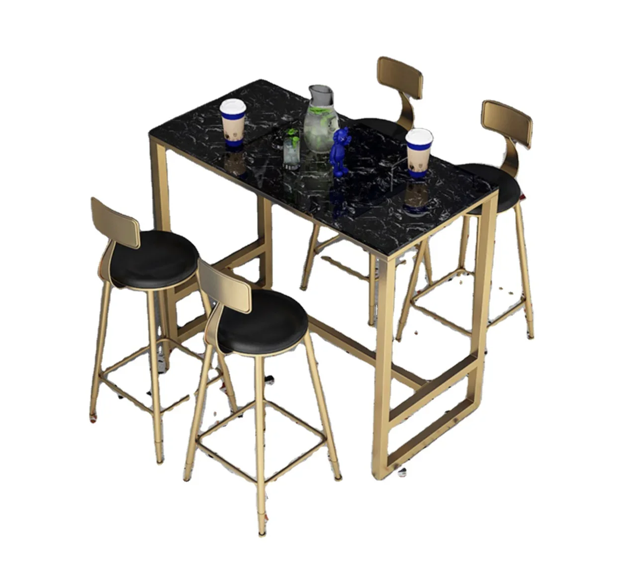 

L # Optional Multi-Color Modern Restaurant Furniture High Table And Bar Chairs Set For Dining Coffee Shop Use Metal Construction