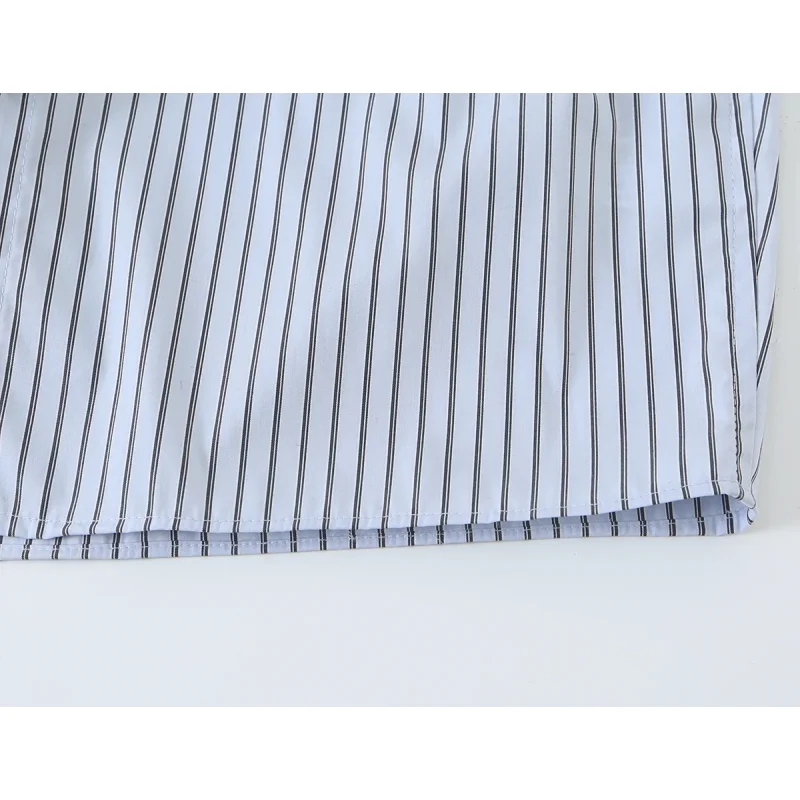 Damen Herbst Hellblaue Vertikal Gestreifte Bluse mit Schleifenkragen, Langen Ärmeln, Knopfleiste, Elegante Büro- und Pendler-Bluse – Detail 6