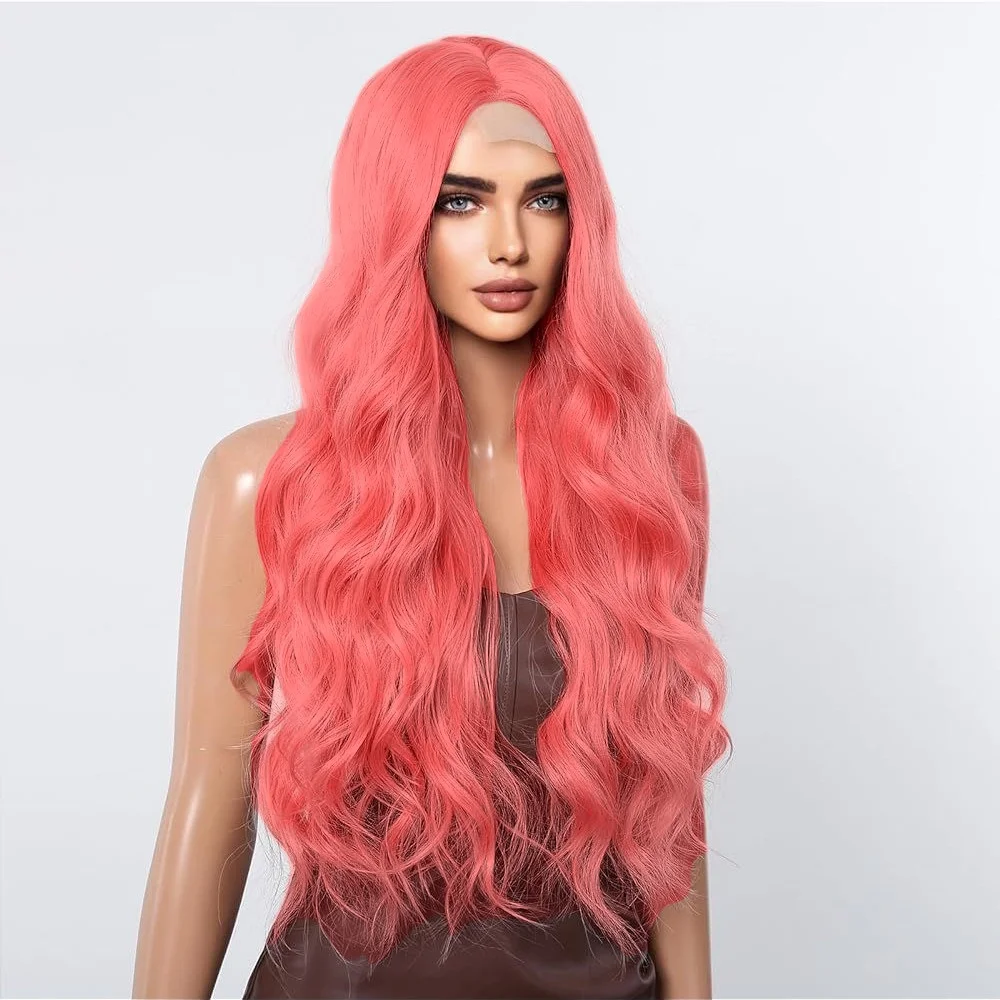 Pink Hd transparent lace frontal wig 13x6 human hair 30 40 inch Brazilian Colored body wave Frontal Wigs For Women choice