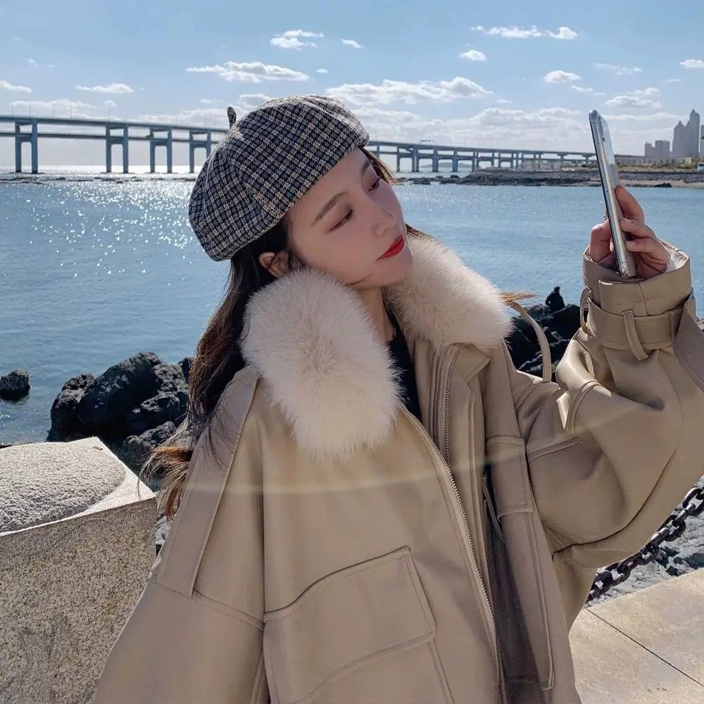 2025 Women's Winter Parka Leather Jacket Plus Size Short Puffer Coat Thickened Fleece Lined Oversized Outerwear