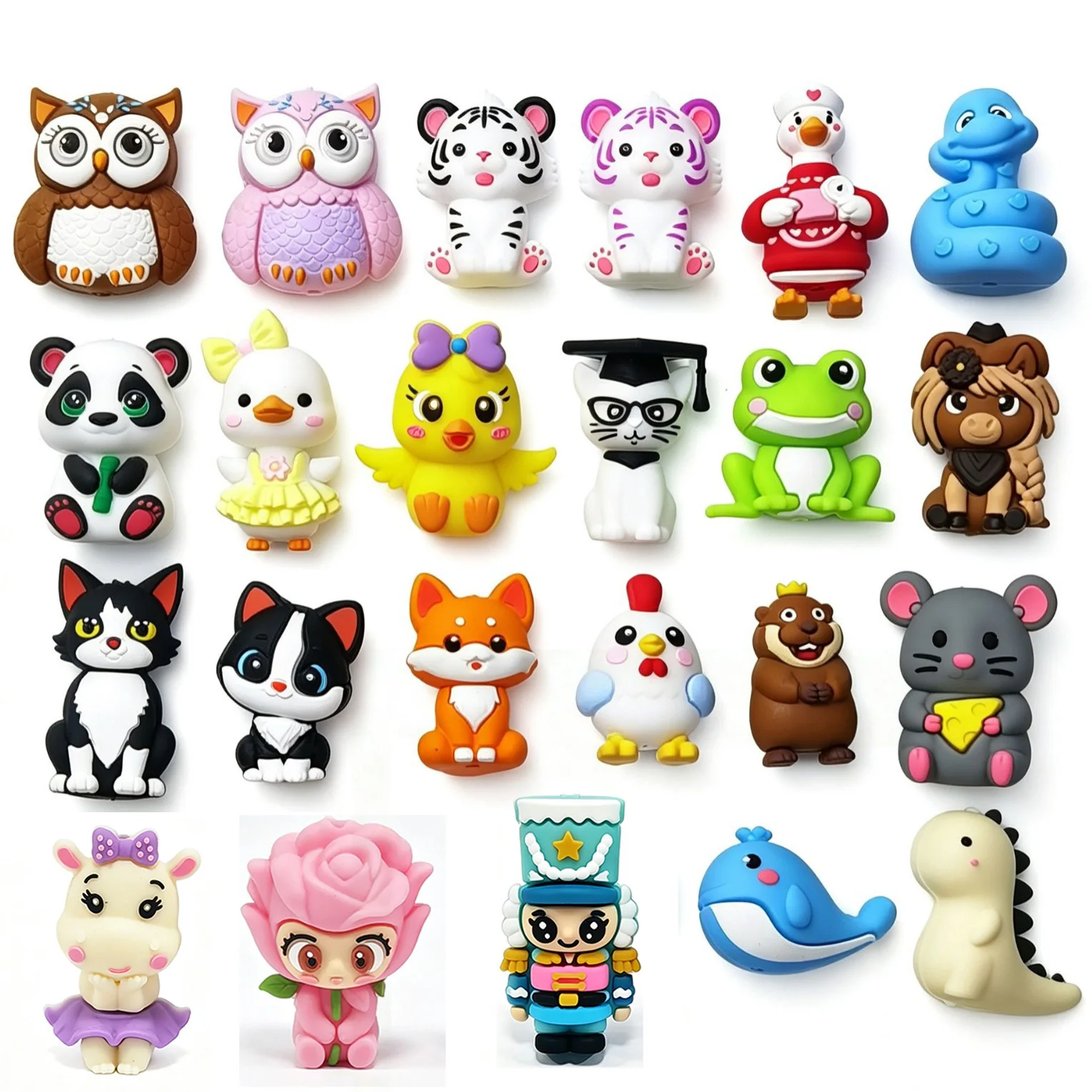 10PCS 3D New Animal Silicone Focal Beads BPA Free Baby Beads DIY Pacifier Chain Pen Making Keychain Jewelry Accessories