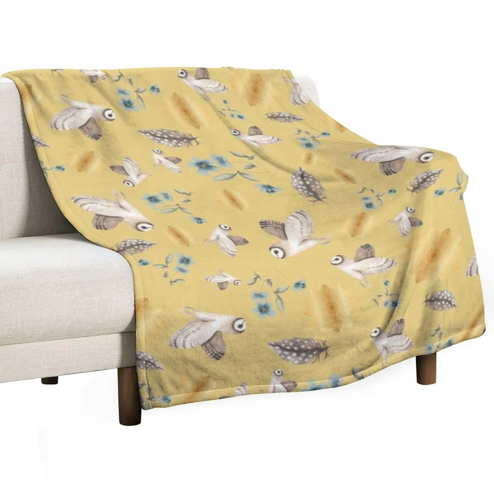 Barn Owls Pattern in yellow Throw Blanket for babies Quilt Camping Blankets