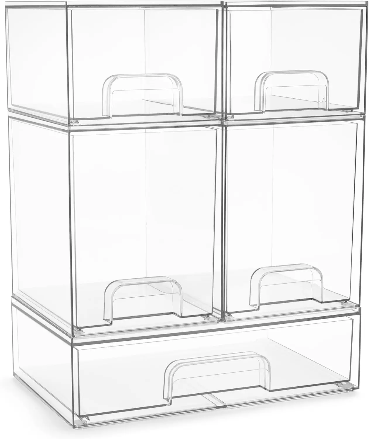 

5-Pack Clear Acrylic Stackable Storage Bins with Pull-Out Drawers for Bathroom, Makeup, and Home Organization