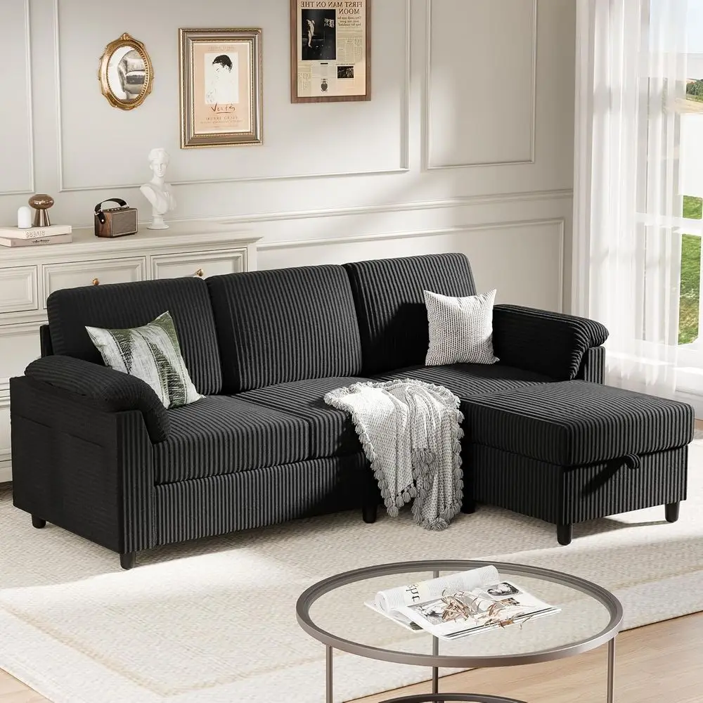 

Sectional Soa Couch or Living Room, 79" Sectional Couches with Ottoman, L Shaped Couch with Armrests Side Storage kage, 3-Seat S