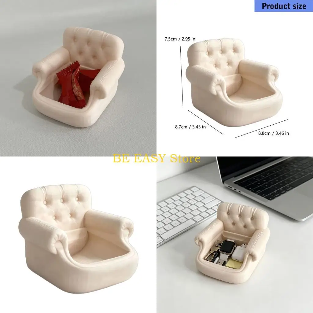 E28F Small Catchall Container for Nightstands and Entryway Use, 3D Printed Mini Sofa Chair Shape Jewelry Tray with Open Storage