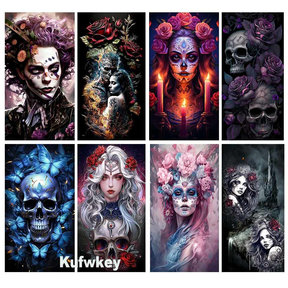 New Arrival Skull Woman Flowers Face Diamond Mosaic Full Diamond Painting 5D Diy Embroidery Cross Stitch Kit Halloween Gift Art