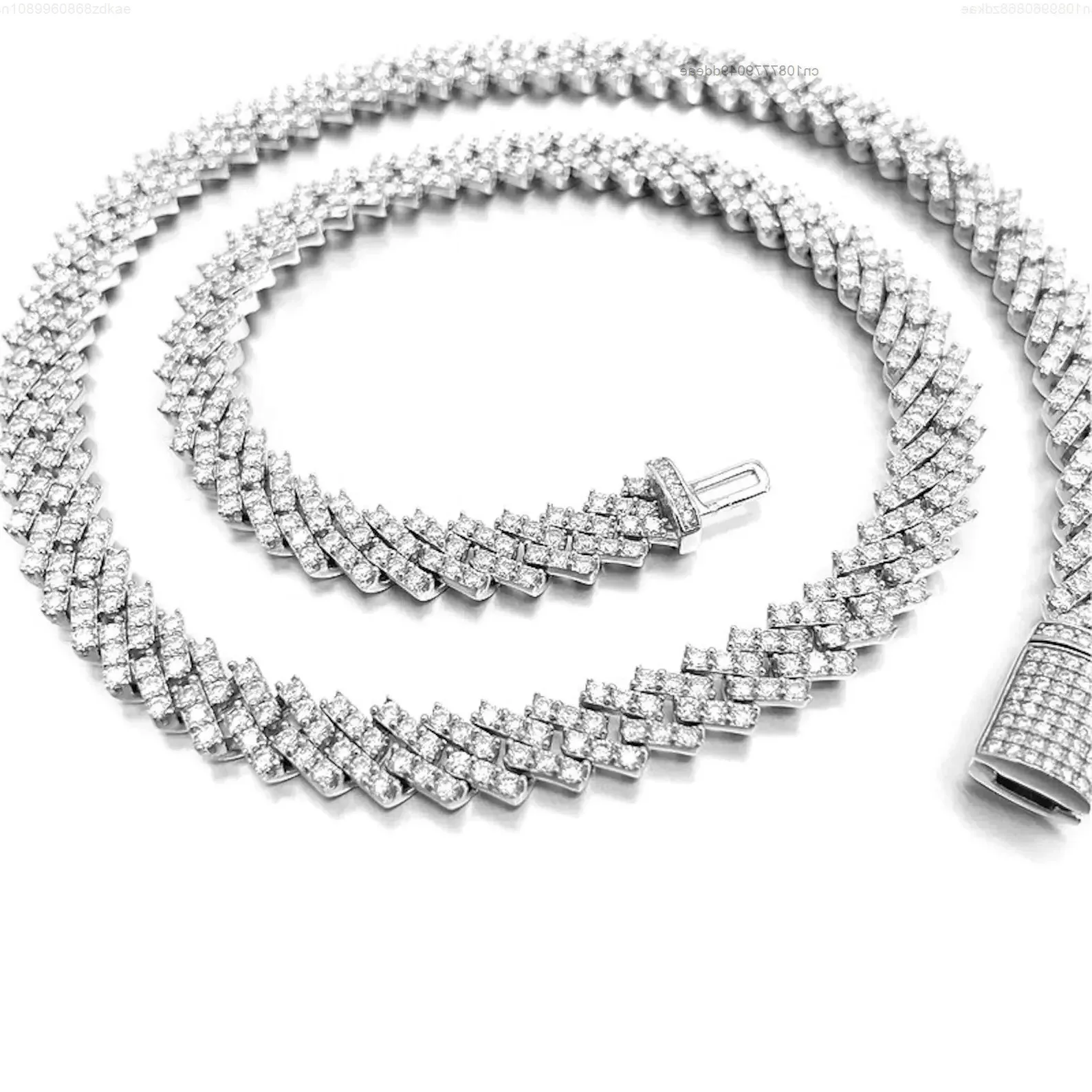 

Fashion Jewelry Sterling Silver 925 Cuban Chain 10mm Iced Out Fully 1 Rows Vvs Diamond Mossinate Cuban Necklace