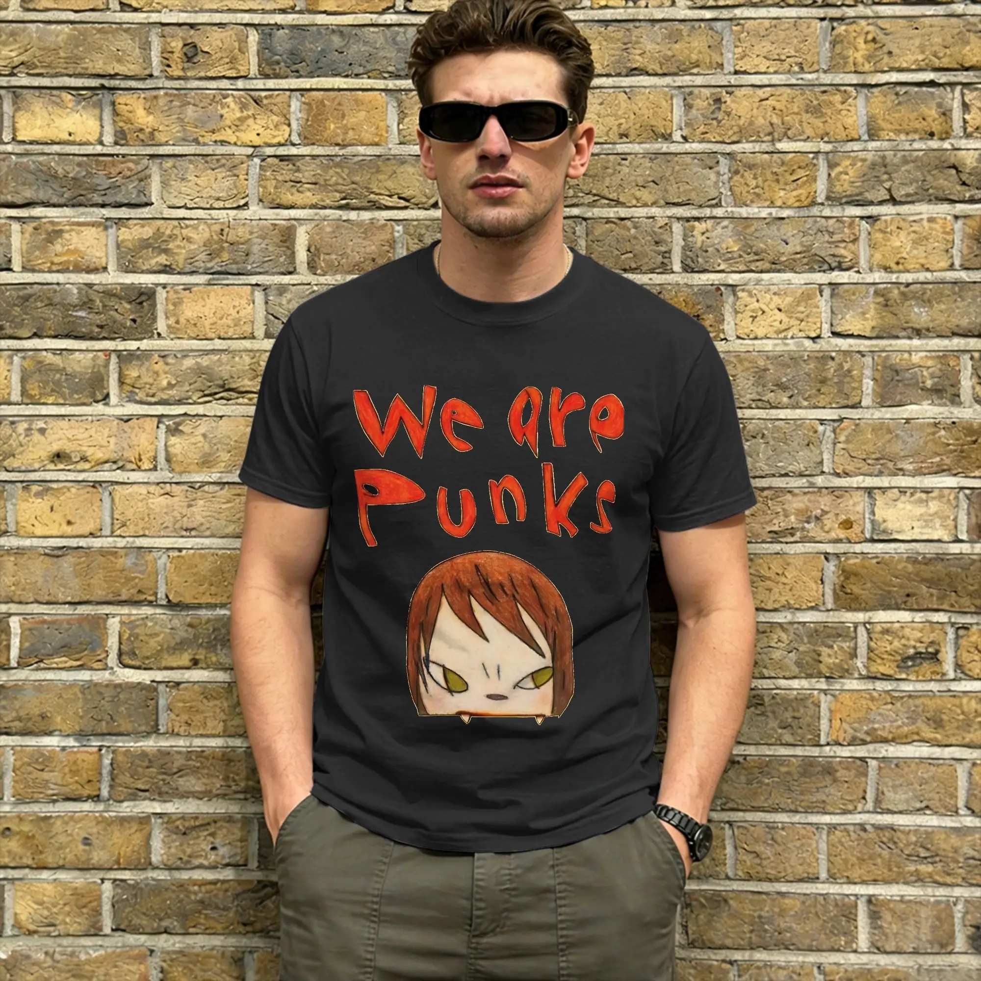 Men's T-Shirt Yoshitomos Nara Crazy 100% Cotton Tees Short Sleeve We are Punk T Shirt O Neck Tops Plus Size