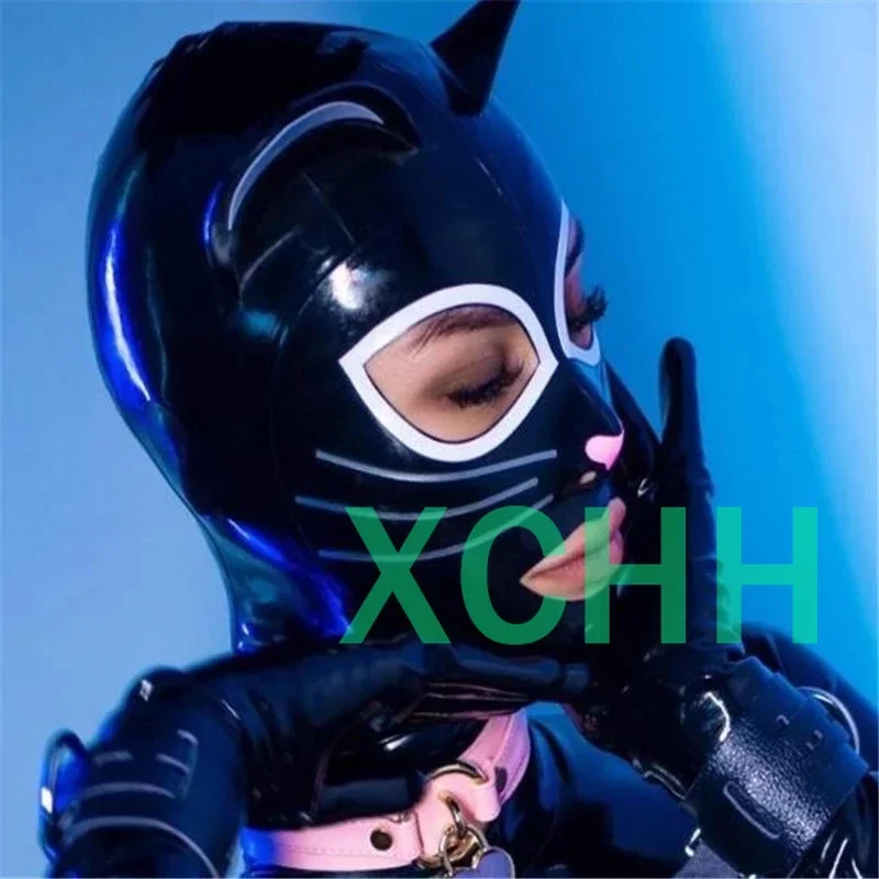 Nueva máscara facial de látex para mujer, capuchas hechas a mano con cremallera trasera, disfraz fetiche personalizado