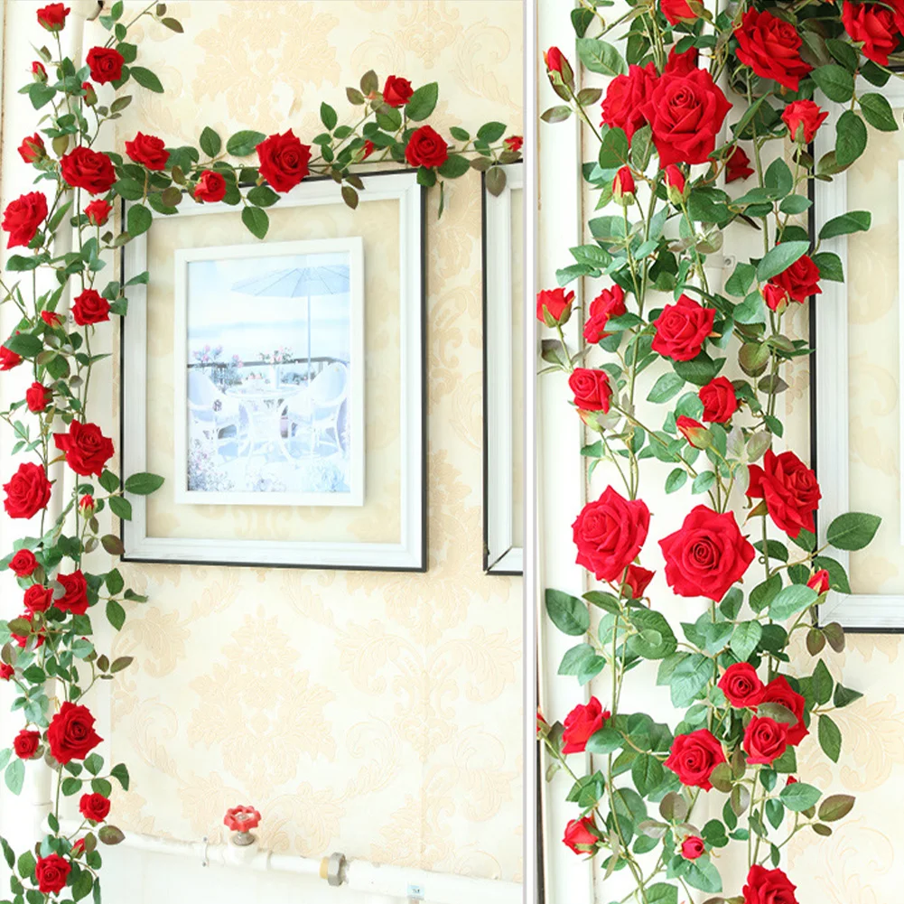 

Artificial Flower Garland Fake Hanging Rose Rattan Wedding Decoration Air Conditioning Pipe Blocking Vine Decor