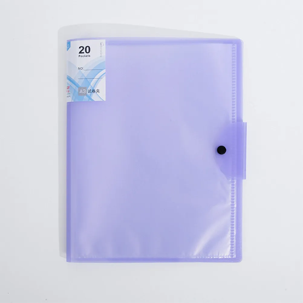 20 Pages A3 Transparent File Folder Non Slip Locking Bar Thick Waterproof Paper Organizer Examination Storage Binder Clip Purple view 3