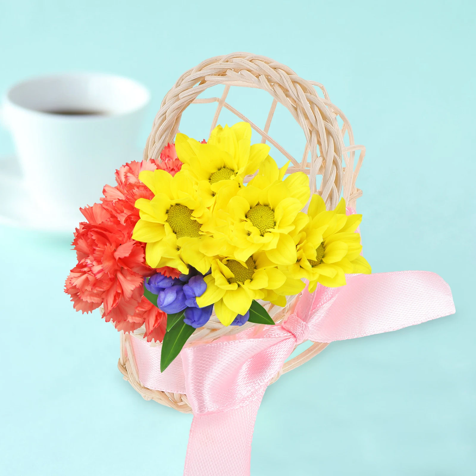 

6pcs Hand-Woven Rattan Flower Baskets Natural Storage Containers For Home Decor Dried Fresh Flowers Bow Basket Household Fruit