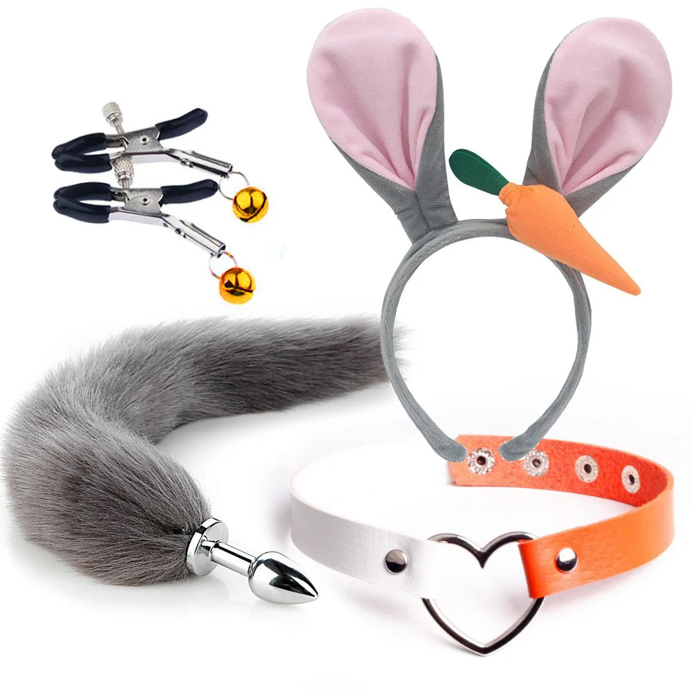 Christmas Hallow Animal Head Ornament Tail Women Headband Fox Anal Tail Butt Plug Erotic Lolita Sex Toy For Women Couple Cosplay