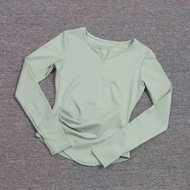 V-neck sports long-sleeve elastic quick-dry yoga suit; close-fitting fitness clothing; sweat-absorbing and breathable outerwear