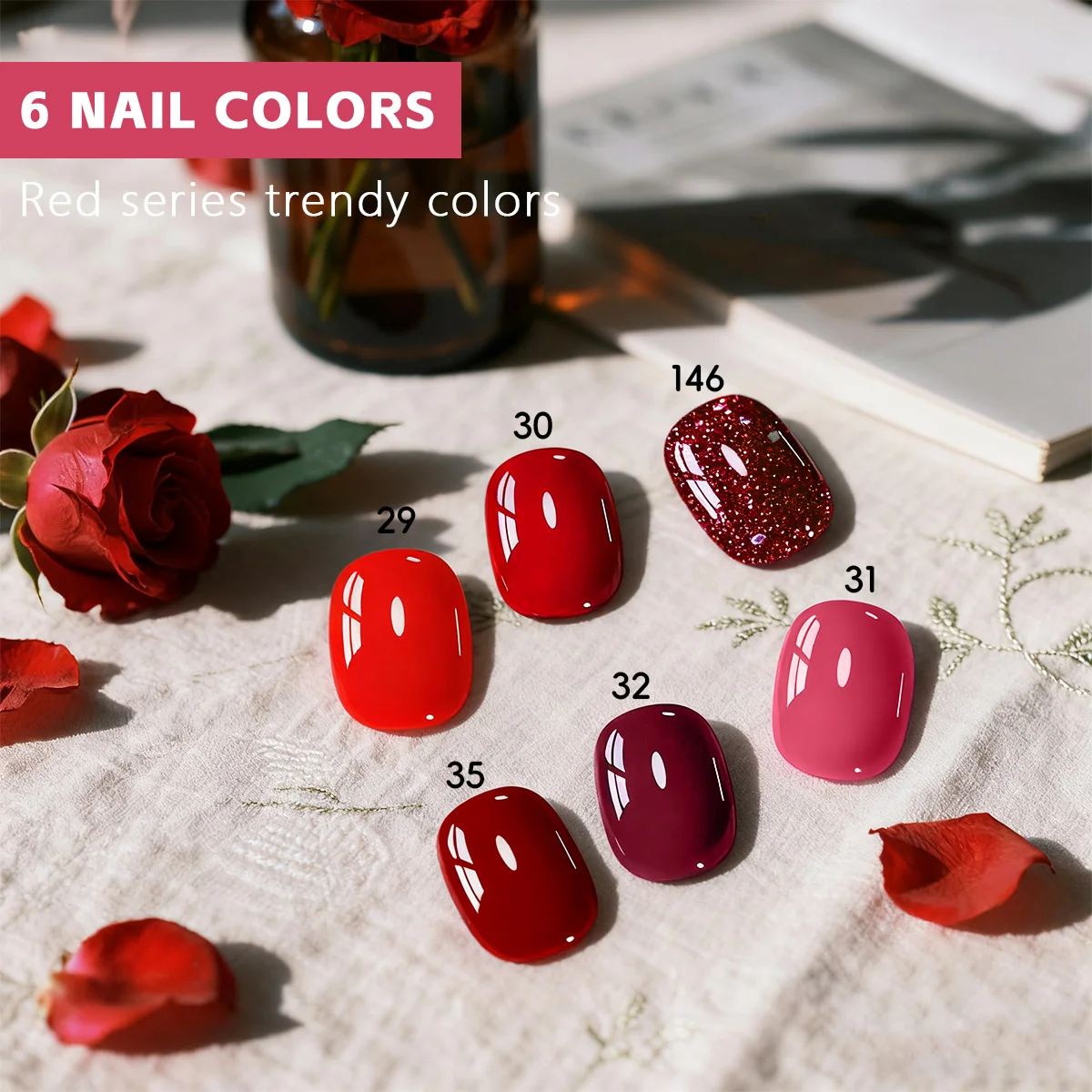 VOKY Set da 8 pezzi di smalto acrilico rosso, fornito con primer e top coat, polimerizzazione UV/LED, adatto per fai da te nei saloni di bellezza