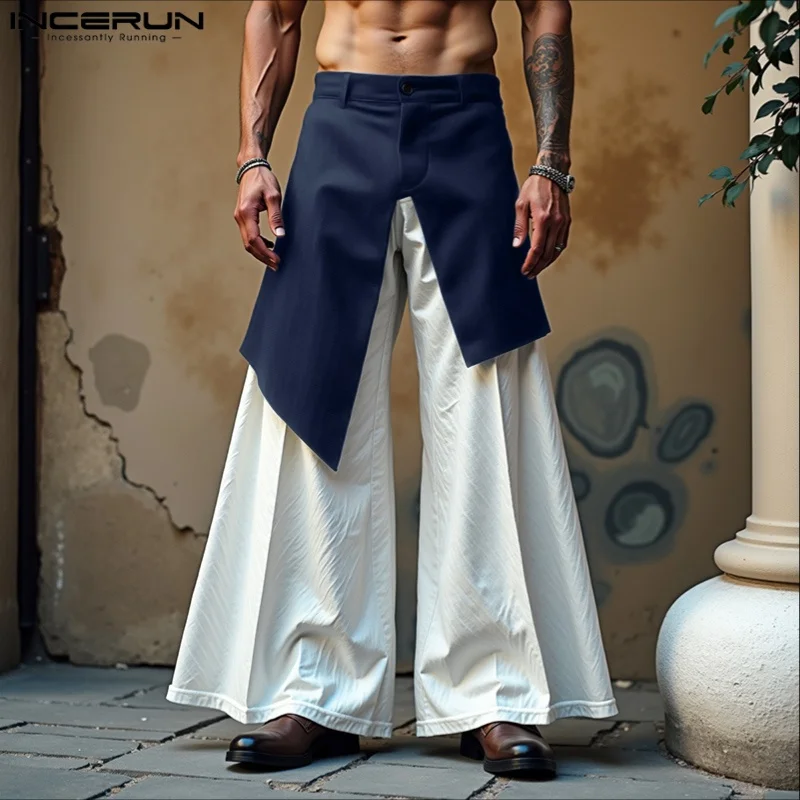 

Men Wide Leg Pants Patchwork Button Joggers Loose Casual Trousers Men Streetwear 2025 Fashion Male Long Pants S-5XL INCERUN