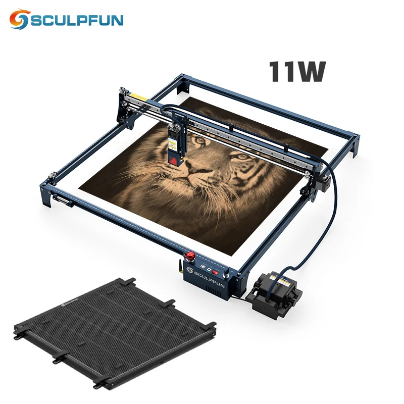 

New SCULPFUN S30 Ultra-11W Laser Engraver Automatic Air-assist Replaceable Lens with 600*600mm Honeycomb and Rotary Roller Kit