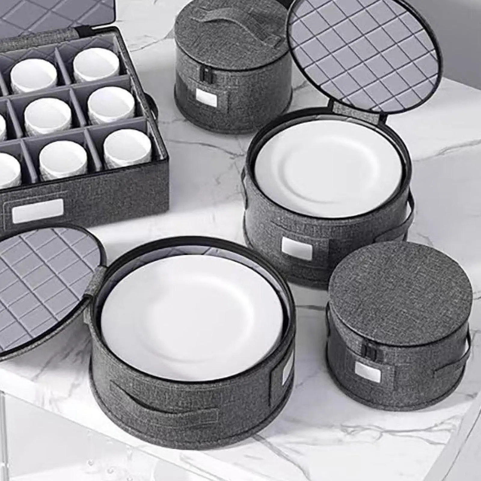 4Pcs Plate Storage Containers Hard Shell Cases with Lid Move Out Essentials Stackable Round Storage Cases for Round Plates