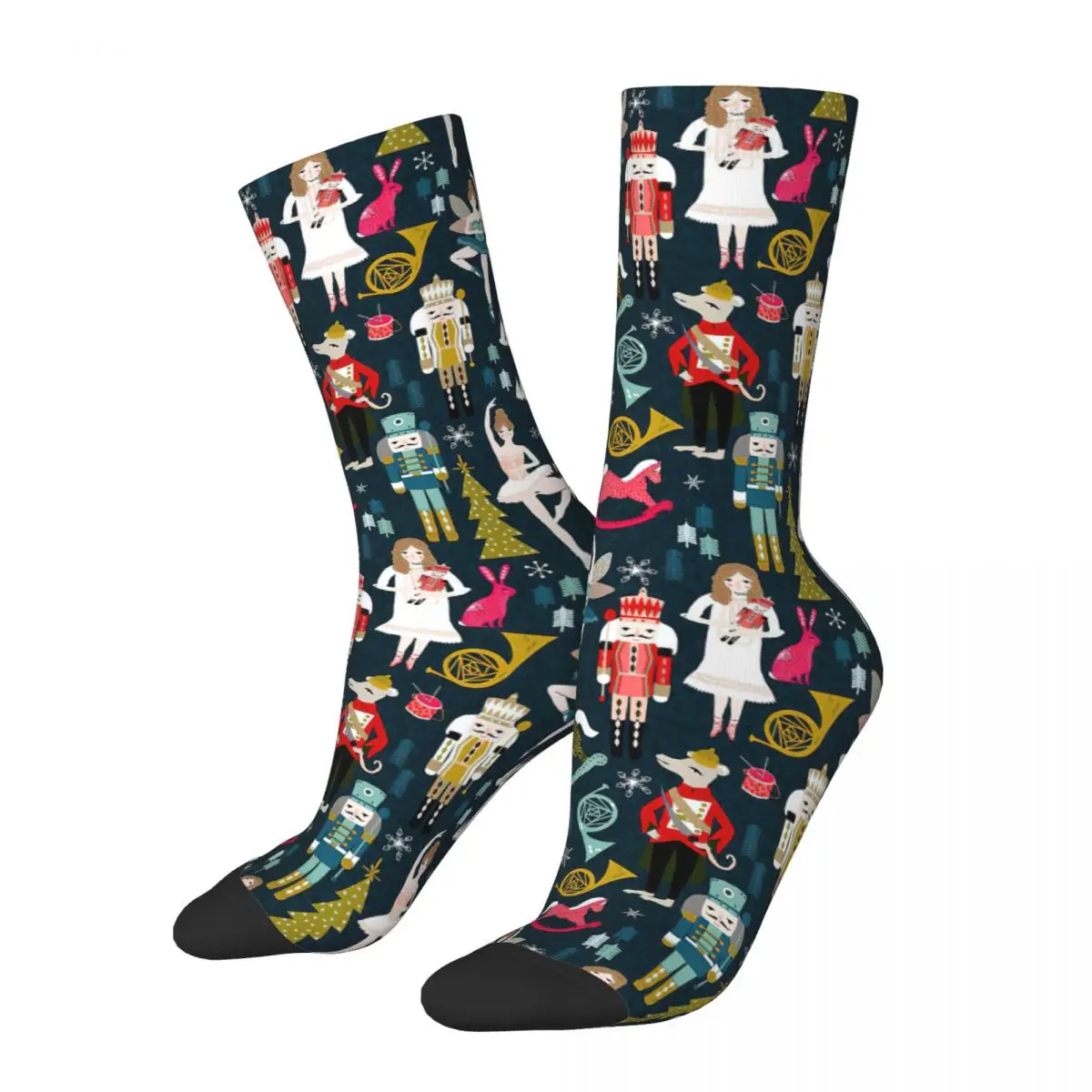 

Funny Merry Christmas New Year Basketball Socks Nutcracker Music Dance Polyester Middle Tube Socks for Unisex