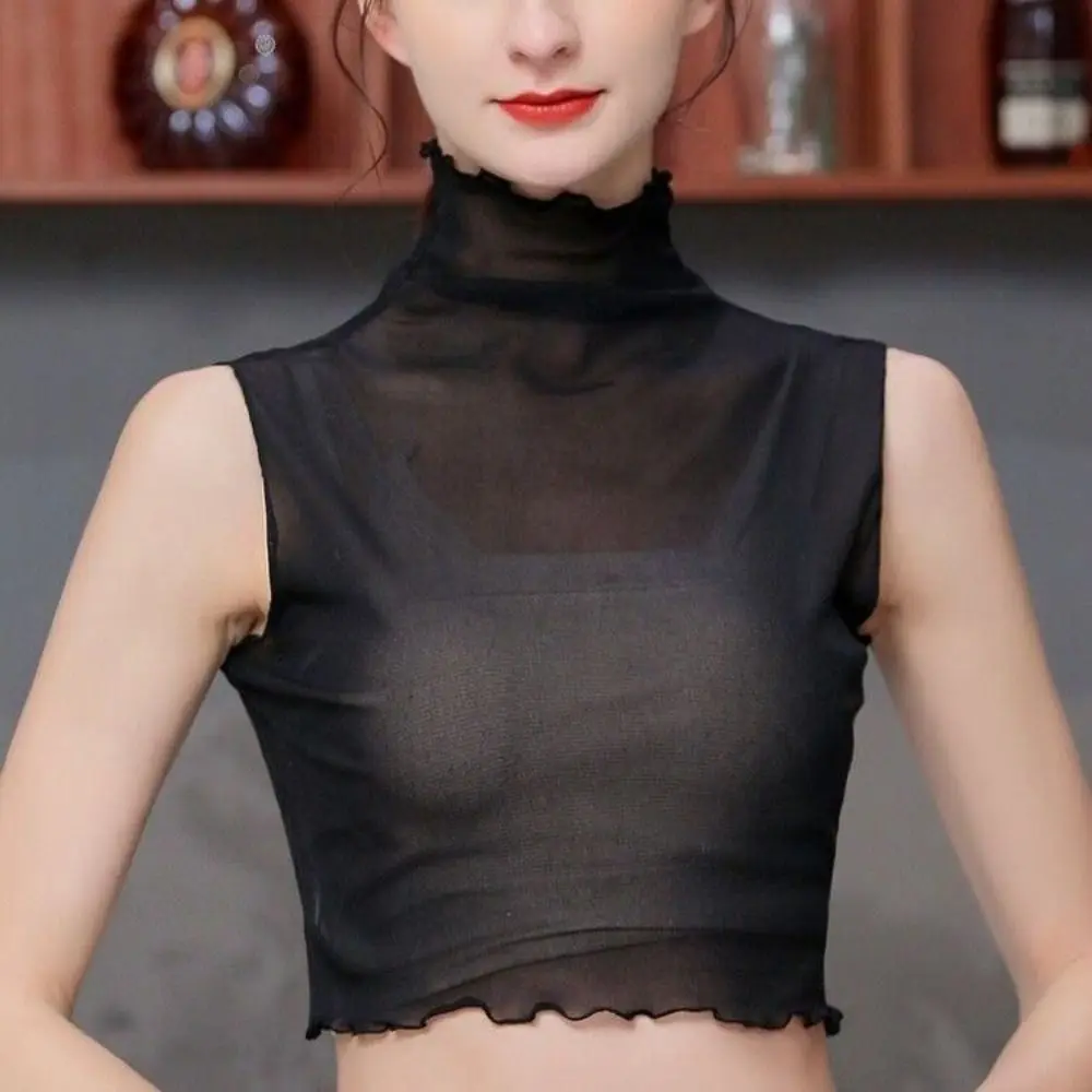 موضة جديدة شبكة وهمية طوق المرأة نصف الياقة العالية لينة الدائمة كاذبة طوق بلون سترة قميص بلوزة قميص