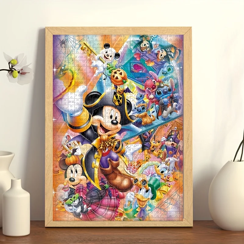 1000 peças mickey & minnie mouse, pato donald, pateta, plutão, figaro quebra-cabeça-jogo oficial de festa de aniversário/natal com vibrante