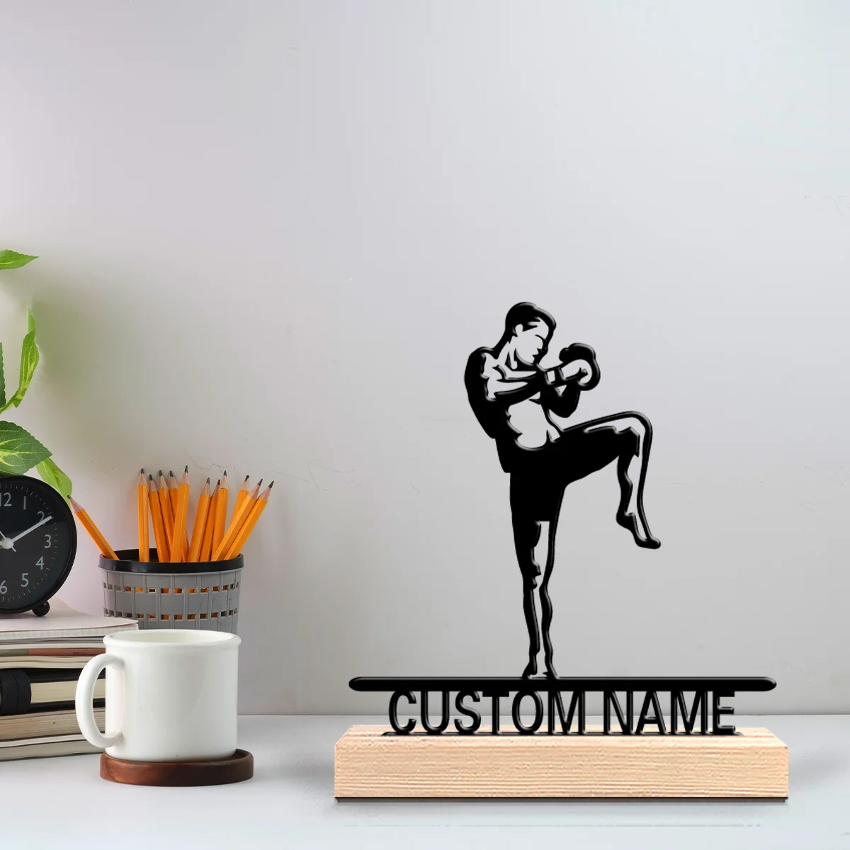1pc Romantic Personalized Custom Boxing Metal Statues Sports Enthusiast Gift With Wooden Base Perfect For Bedrooms Commemorative