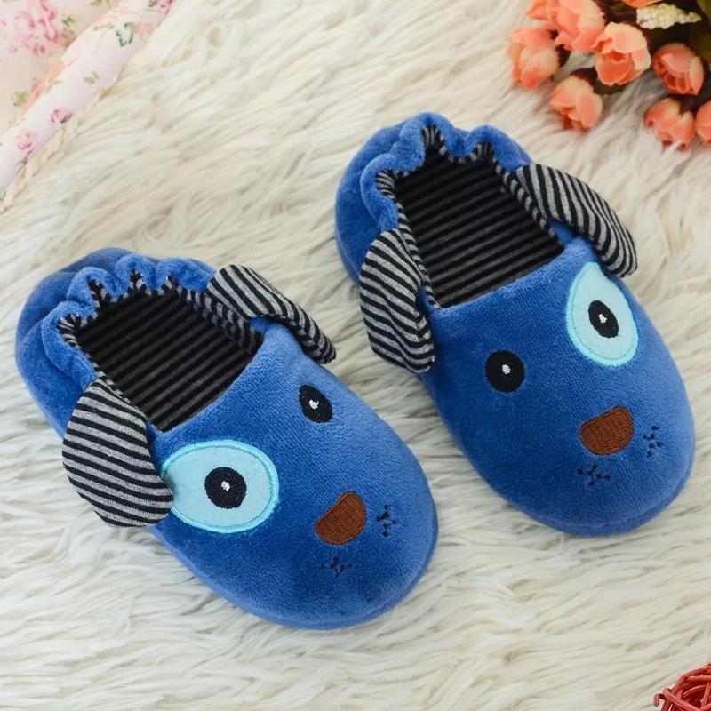 New Fashion Toddler Boy Slippers for Winter Baby Loafers Plush Warm Cartoon Puppy Rubber Sole Children Home Shoes House Footwear