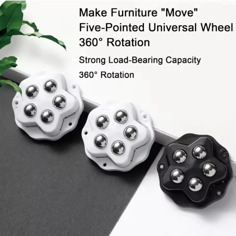 4pcs/set Self Adhesive Caster Wheels Super Load-bearing 5 Beads Universal 360° Rotating Wheels For Home Appliances Storage Boxe