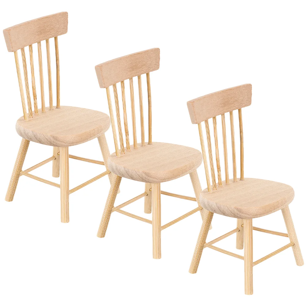 3 Pcs Stool Chairs Dollhouse Chair For Toy Mini Wood Chairs Small Furniture Decorations Miniature Figurines