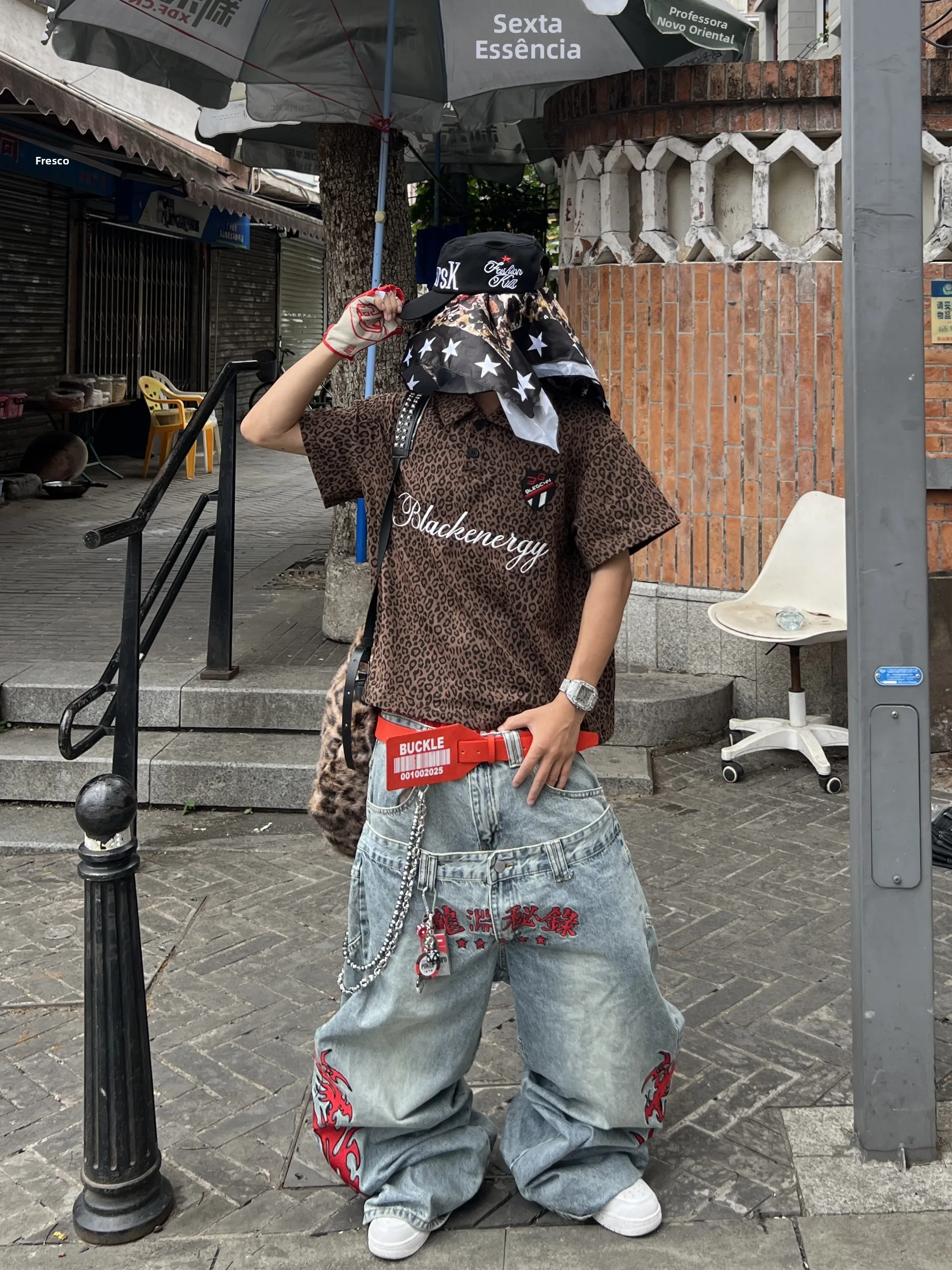 Calças Jeans de Estilo Street com Bordado de Dragão YIZILINGF, Calças de Cintura Dupla para Homens e Mulheres, Jeans de Algod...