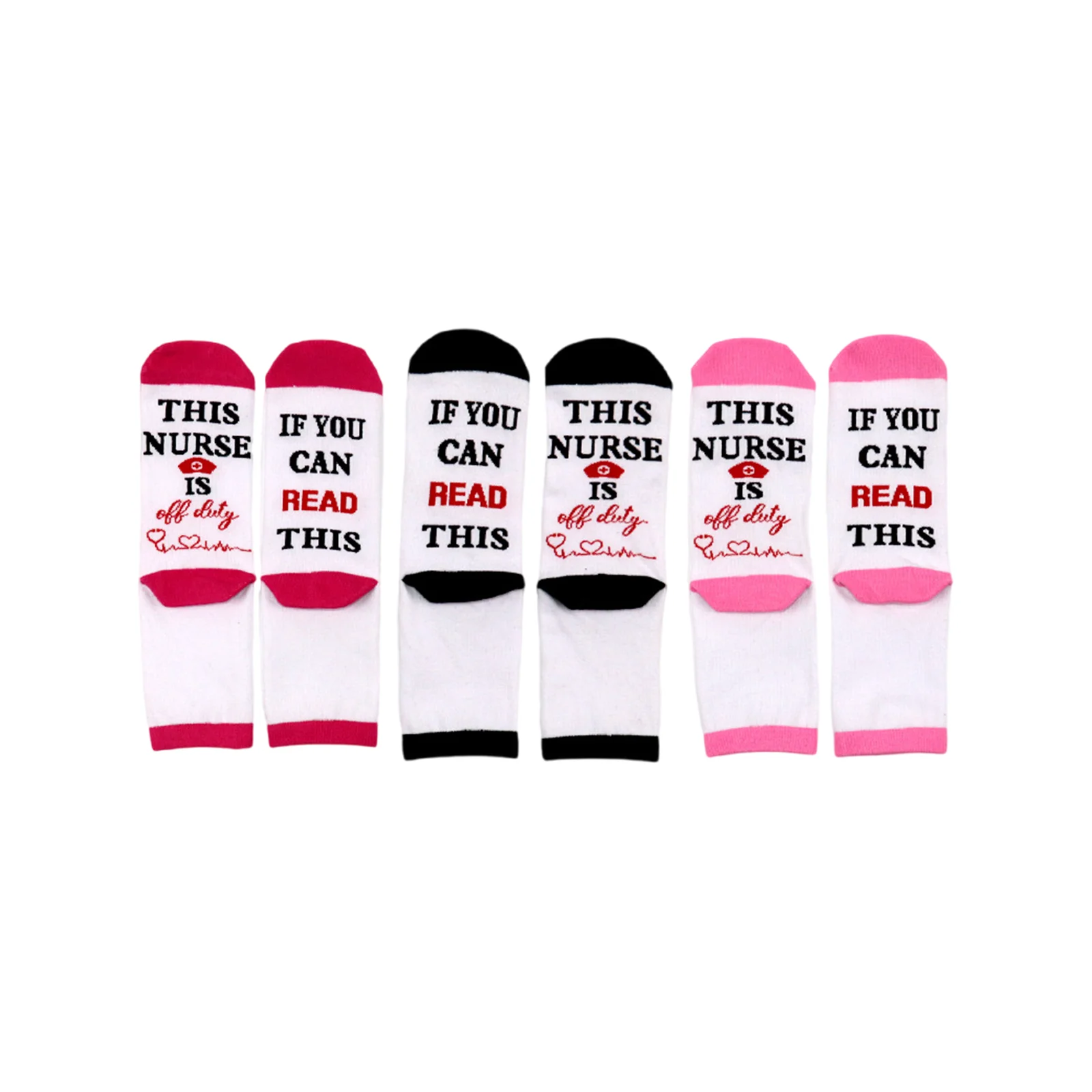 

Nurse socks jacquard three-color combination (rose red + black + pink)